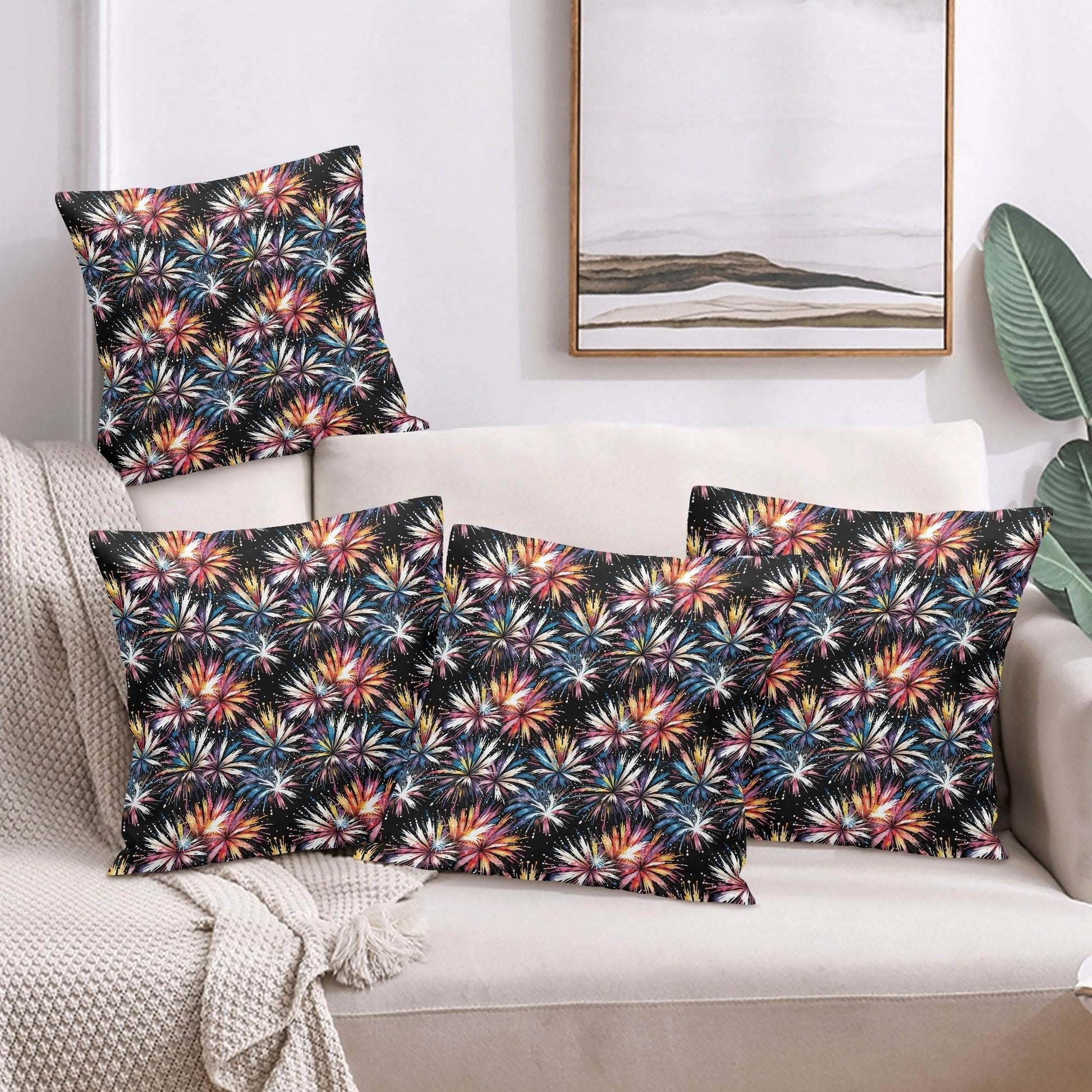 Freedom Fireworks Peach Velvet 4 Pcs Square Pillow Case Covers (5 sizes) - DeRose Seasonal