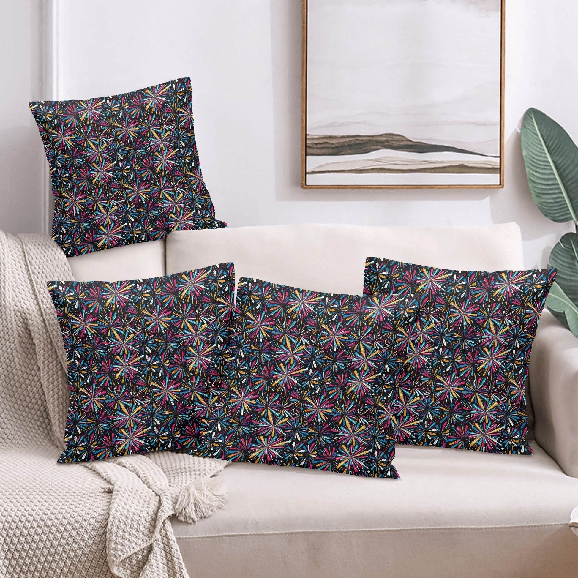Colorful Fireworks Peach Velvet 4 Pcs Square Pillow Case Covers (5 sizes) - DeRose Seasonal
