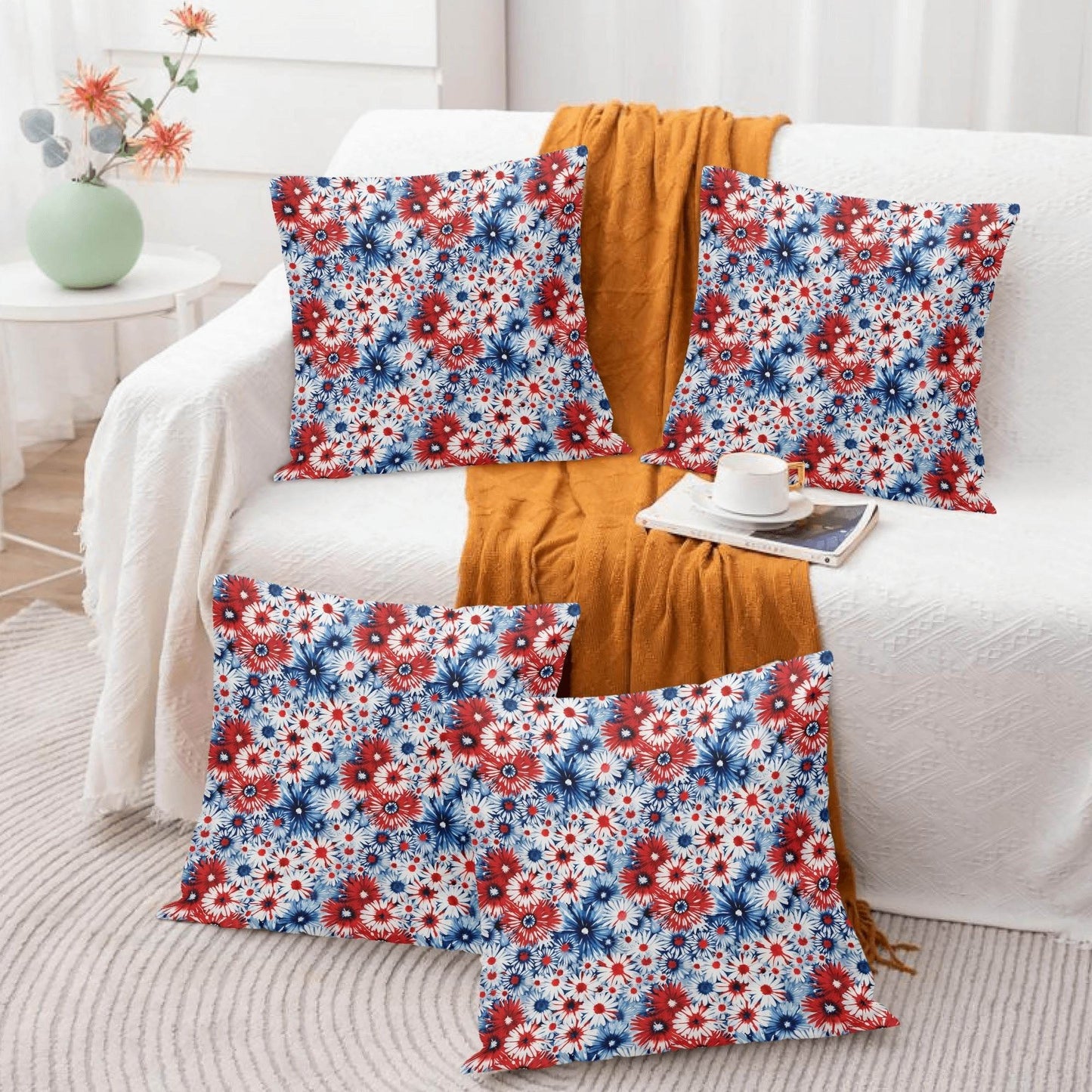 Floral USA Peach Velvet 4 Pcs Square Pillow Case Covers (5 sizes) - DeRose Seasonal