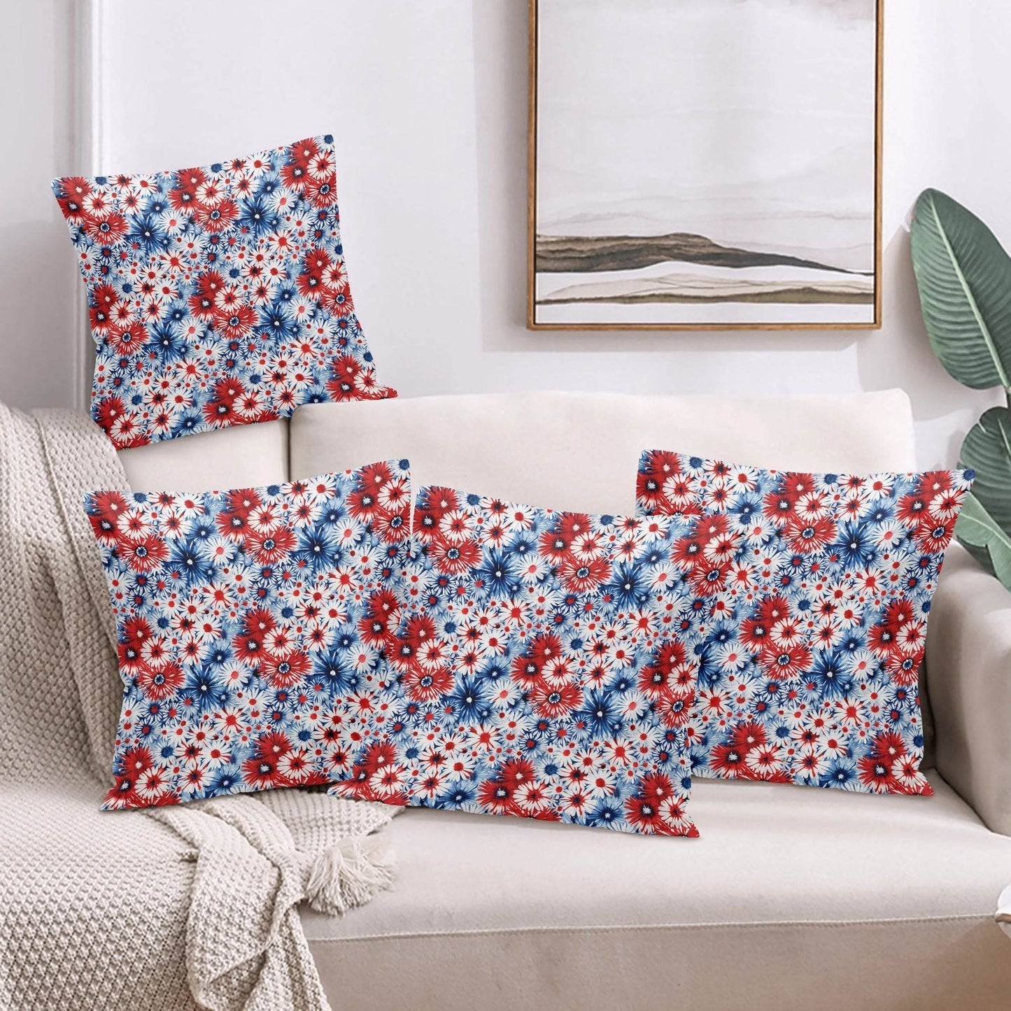 Floral USA Peach Velvet 4 Pcs Square Pillow Case Covers (5 sizes) - DeRose Seasonal