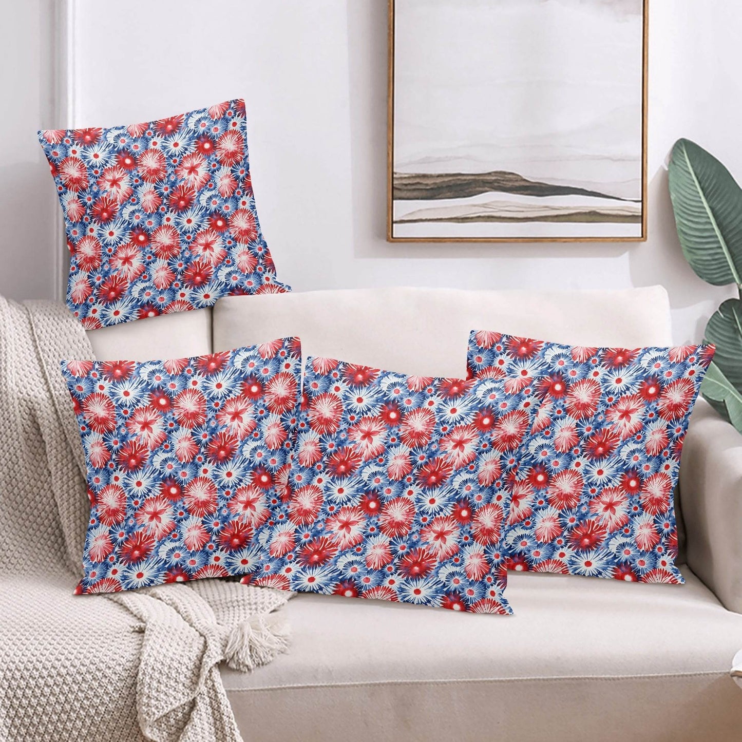 Tie-Dye Fireworks Peach Velvet 4 Pcs Square Pillow Case Covers (5 sizes) - DeRose Seasonal