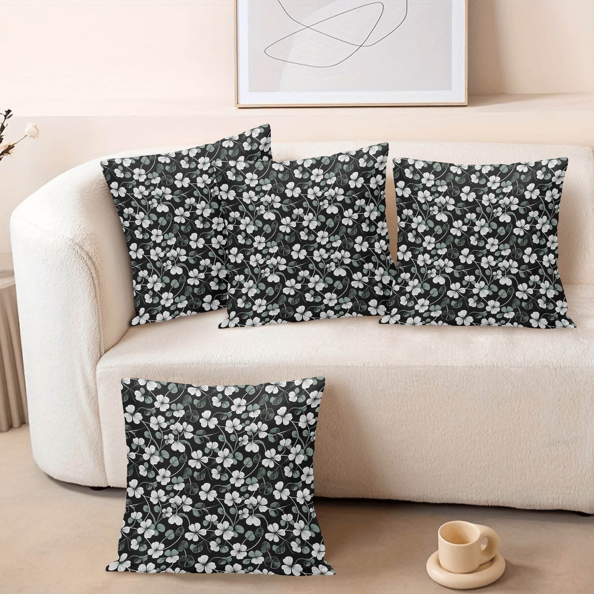 White and Green Clovers Velvet 4 Pcs Square Pillow Case Covers (5 sizes) - DeRose Seasonal