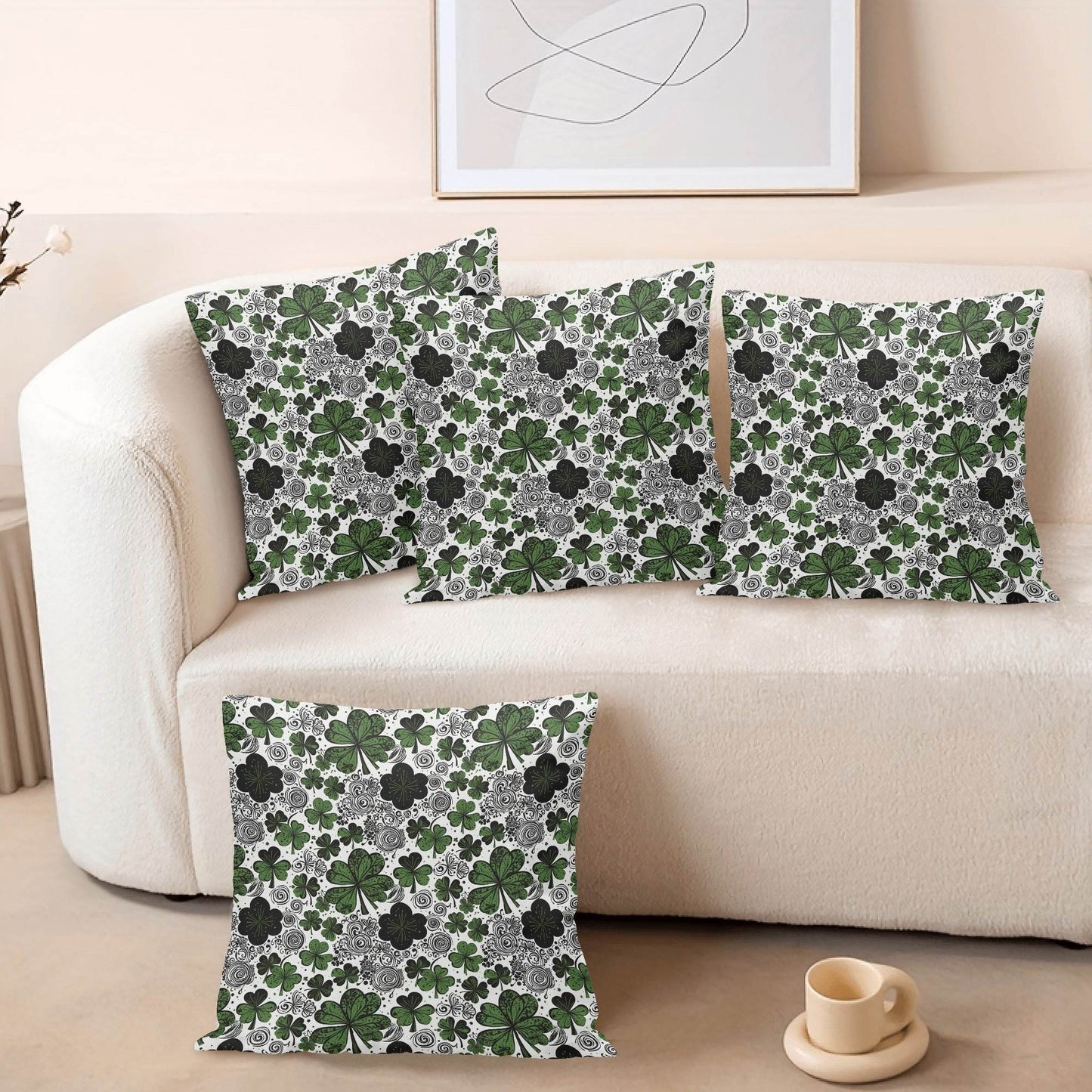 Scribbled Clovers Velvet 4 Pcs Square Pillow Case Covers (5 sizes) - DeRose Seasonal