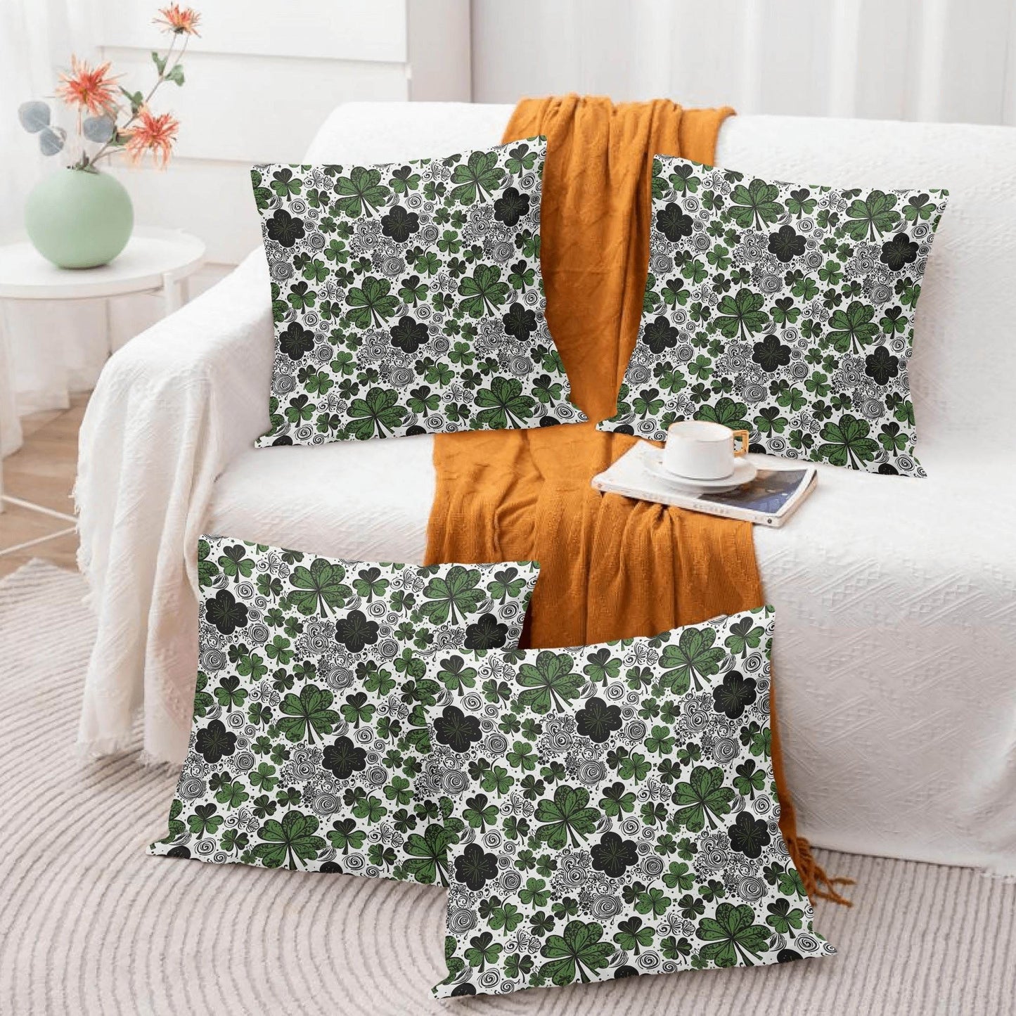 Scribbled Clovers Velvet 4 Pcs Square Pillow Case Covers (5 sizes) - DeRose Seasonal