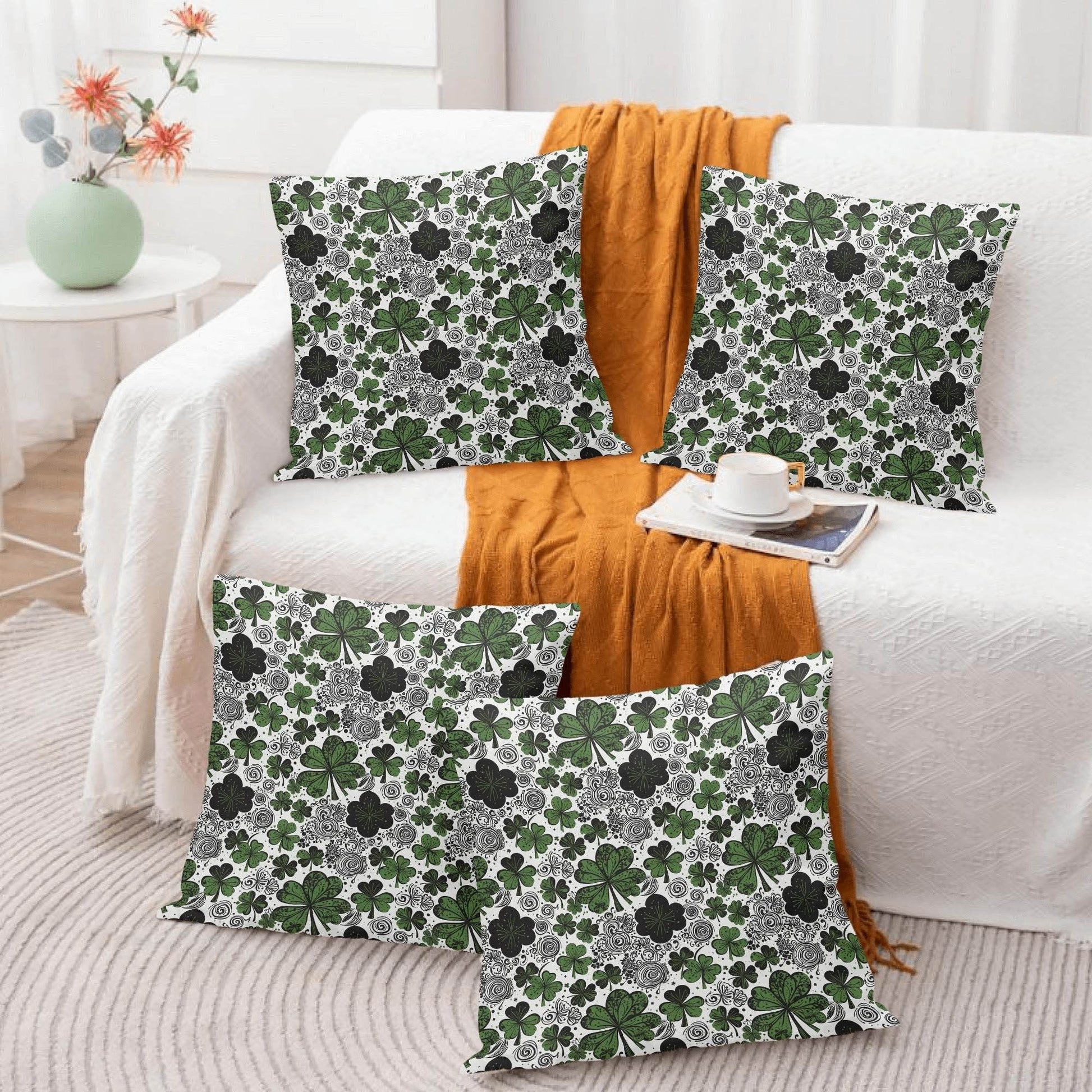 Scribbled Clovers Velvet 4 Pcs Square Pillow Case Covers (5 sizes) - DeRose Seasonal