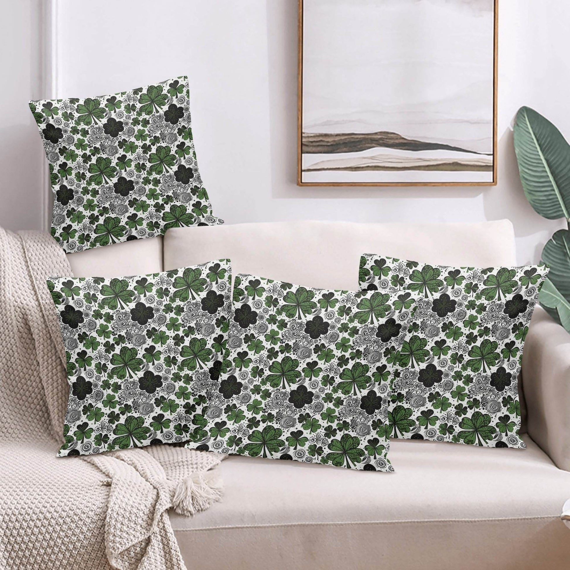 Scribbled Clovers Velvet 4 Pcs Square Pillow Case Covers (5 sizes) - DeRose Seasonal