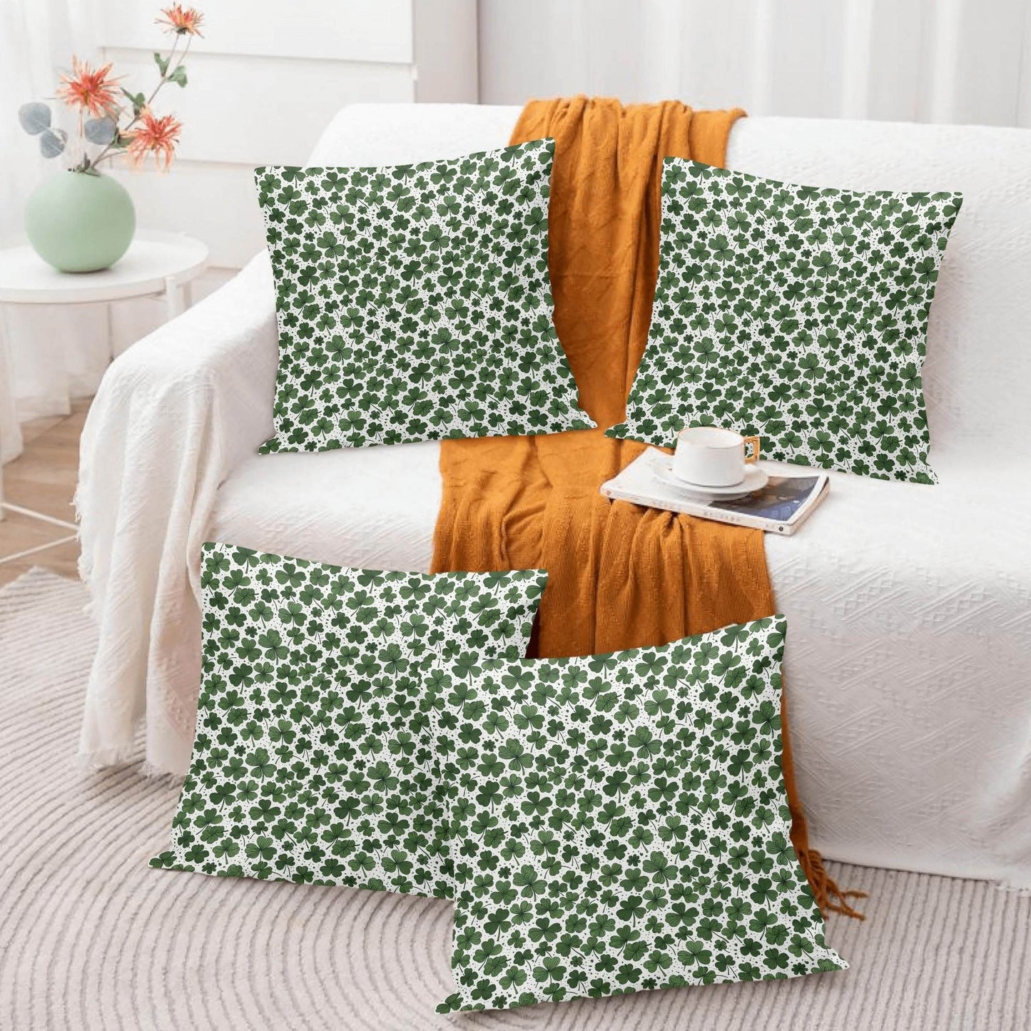 Clovers Velvet 4 Pcs Square Pillow Case Covers (5 sizes) - DeRose Seasonal
