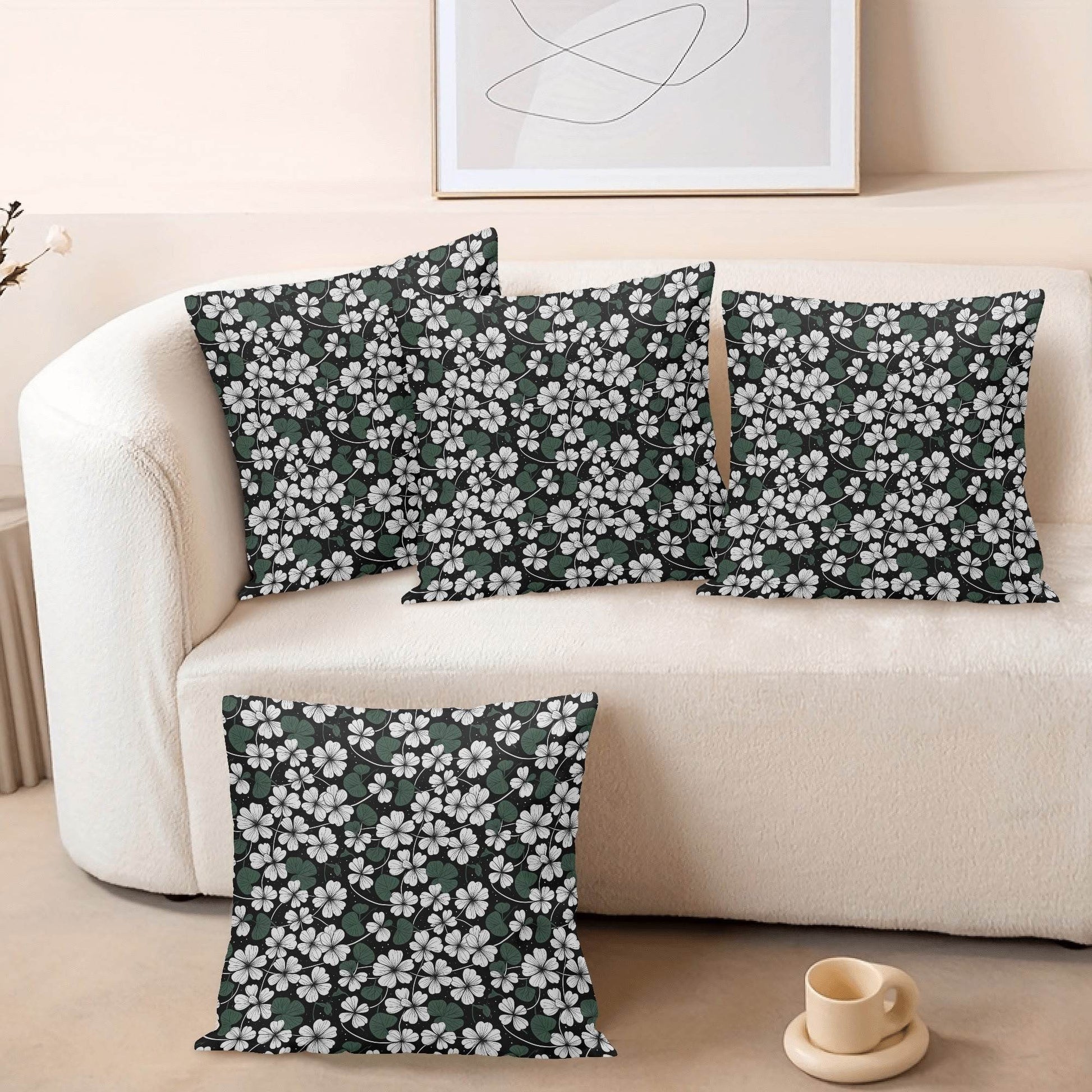 White Clovers Velvet 4 Pcs Square Pillow Case Covers (5 sizes) - DeRose Seasonal