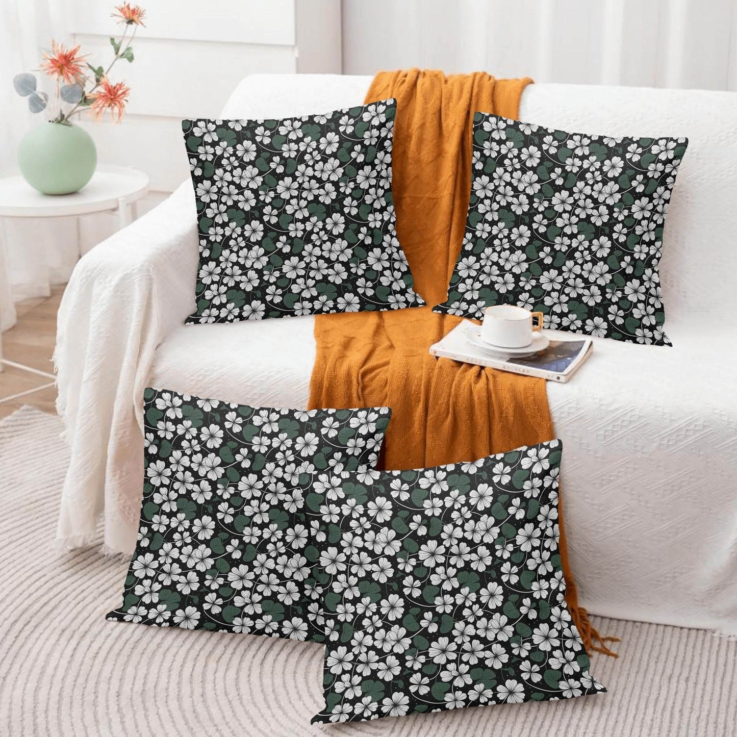 White Clovers Velvet 4 Pcs Square Pillow Case Covers (5 sizes) - DeRose Seasonal