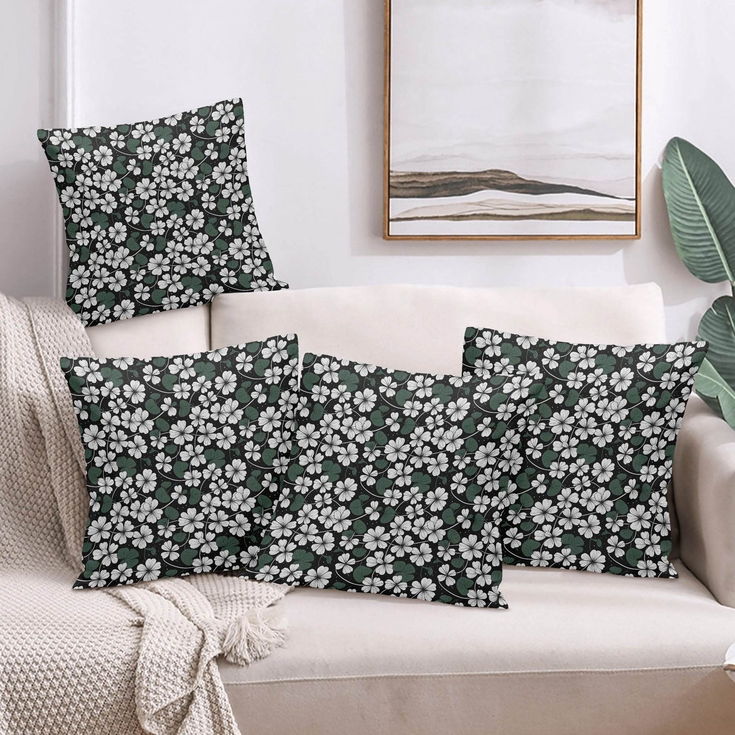 White Clovers Velvet 4 Pcs Square Pillow Case Covers (5 sizes) - DeRose Seasonal