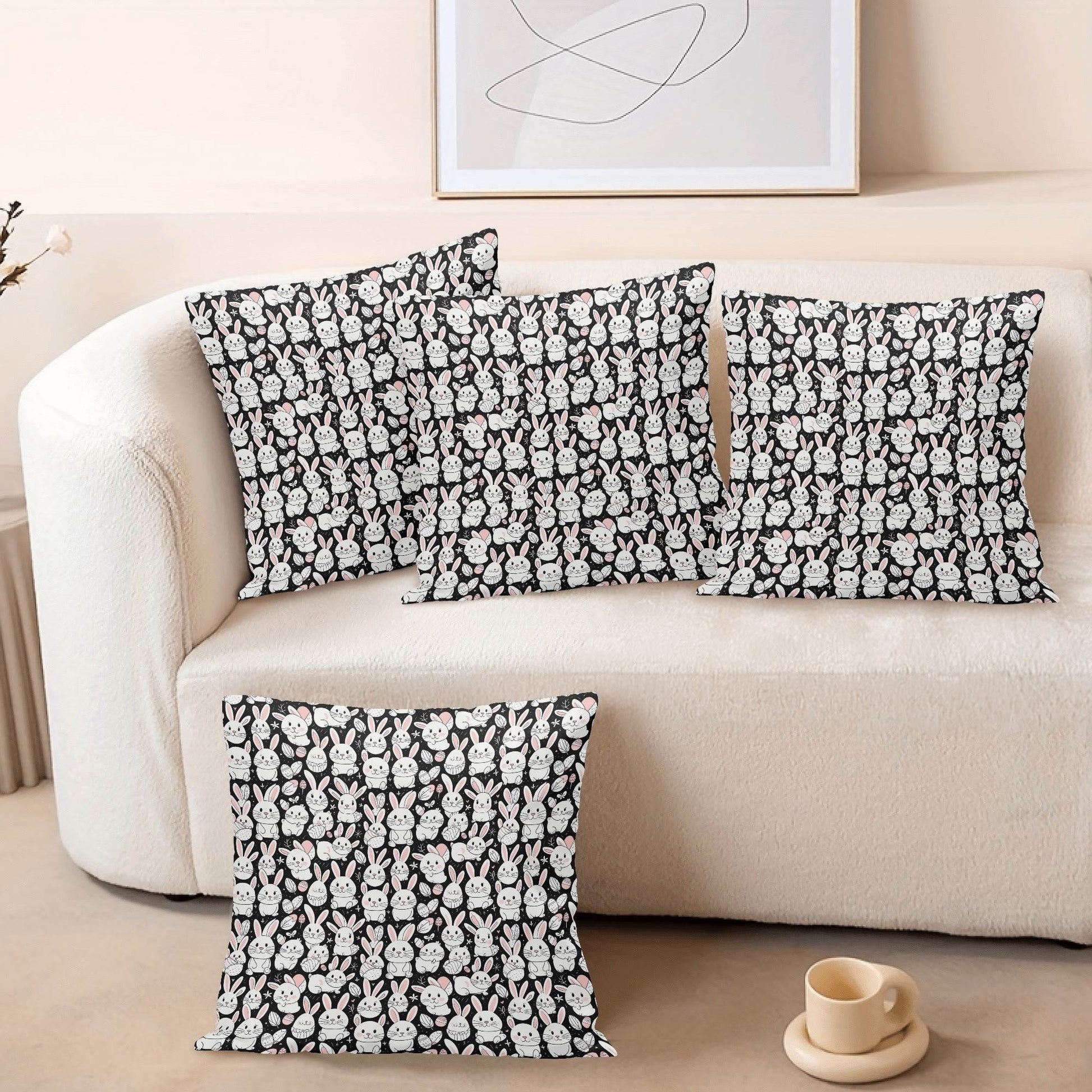 Cute Bunny Velvet 4 Pcs Square Pillow Case Covers (5 sizes) - DeRose Seasonal