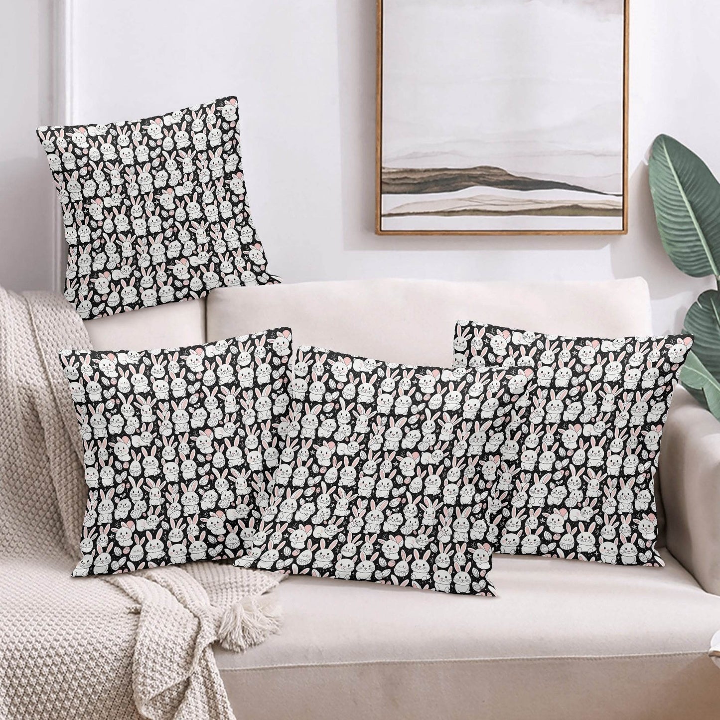 Cute Bunny Velvet 4 Pcs Square Pillow Case Covers (5 sizes) - DeRose Seasonal