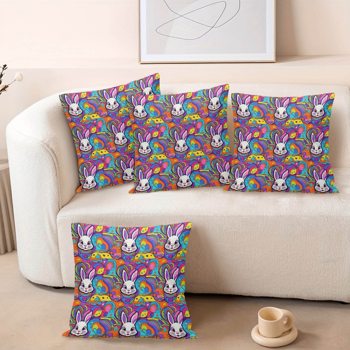 Trippy Bunny Velvet 4 Pcs Square Pillow Case Covers (5 sizes) - DeRose Seasonal