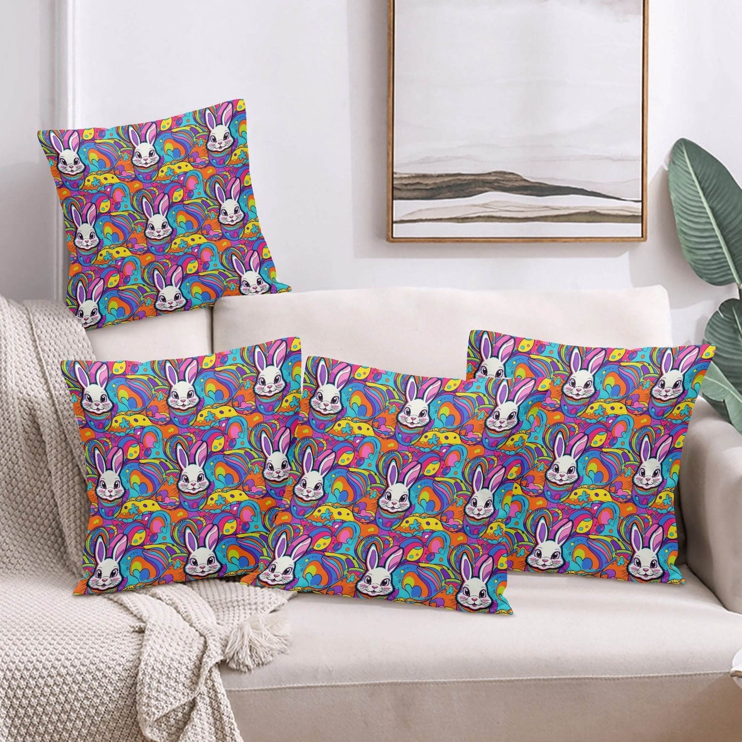Trippy Bunny Velvet 4 Pcs Square Pillow Case Covers (5 sizes) - DeRose Seasonal
