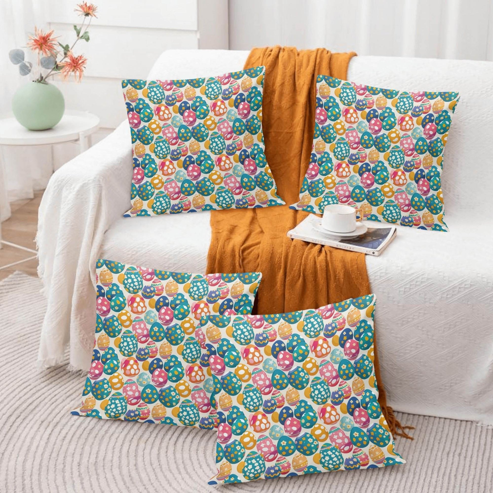 Festive Egg Velvet 4 Pcs Square Pillow Case Covers (5 sizes) - DeRose Seasonal