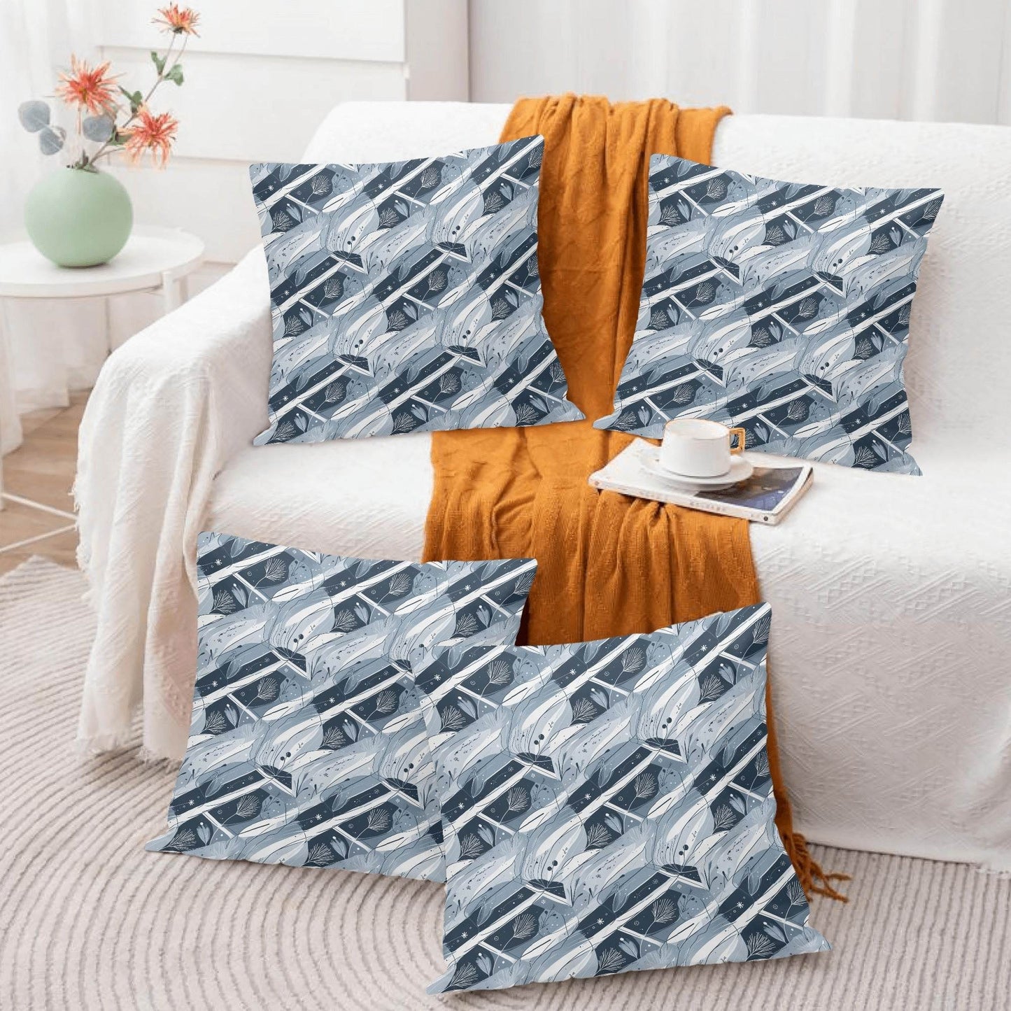 Blue Wind Peach Velvet 4 Pcs Square Pillow Case Covers (5 sizes) - DeRose Seasonal