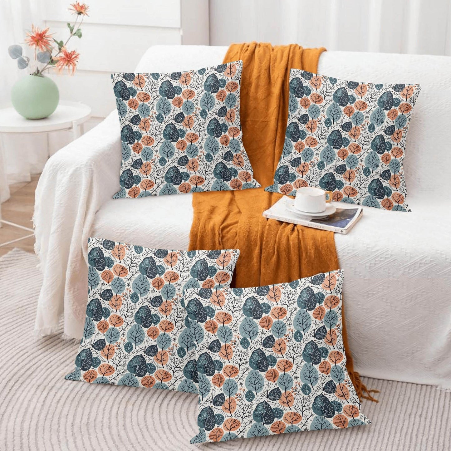 Freezing Leaves Peach Velvet 4 Pcs Square Pillow Case Covers (5 sizes) - DeRose Seasonal