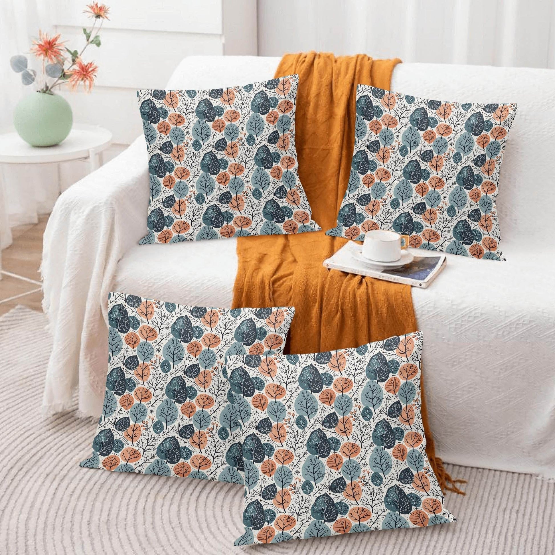 Freezing Leaves Peach Velvet 4 Pcs Square Pillow Case Covers (5 sizes) - DeRose Seasonal