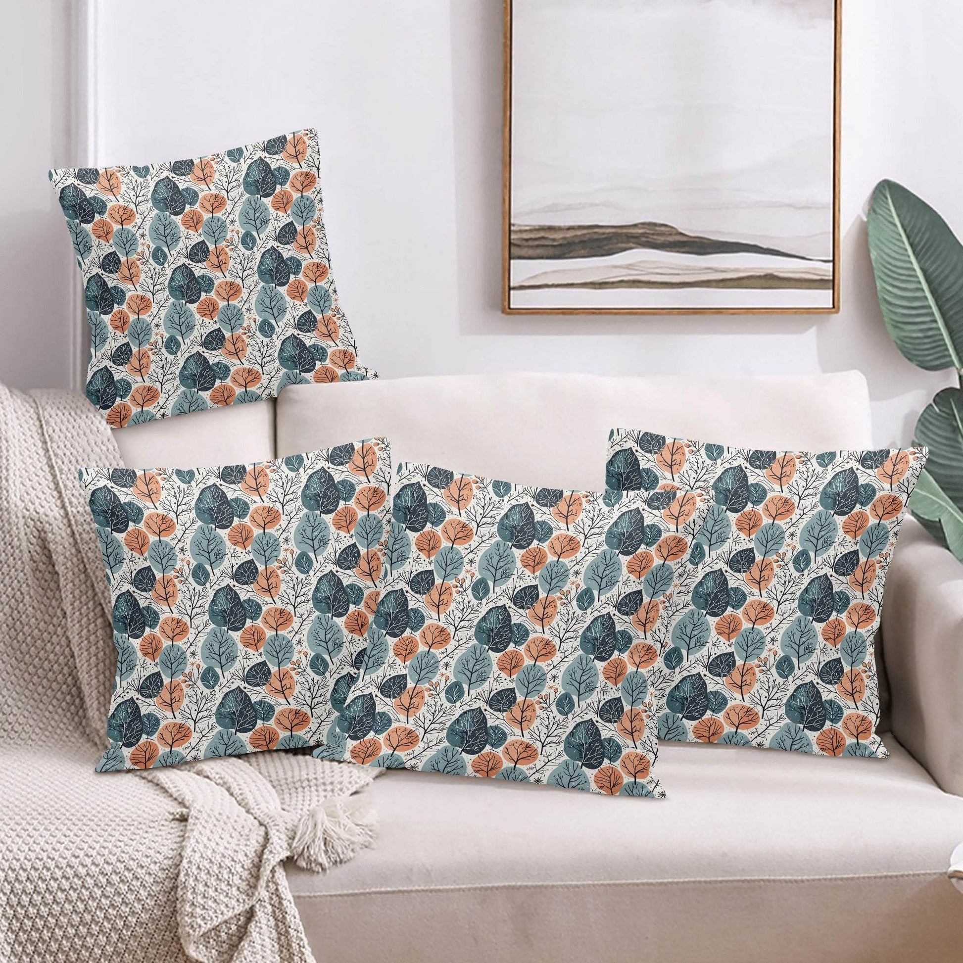 Freezing Leaves Peach Velvet 4 Pcs Square Pillow Case Covers (5 sizes) - DeRose Seasonal