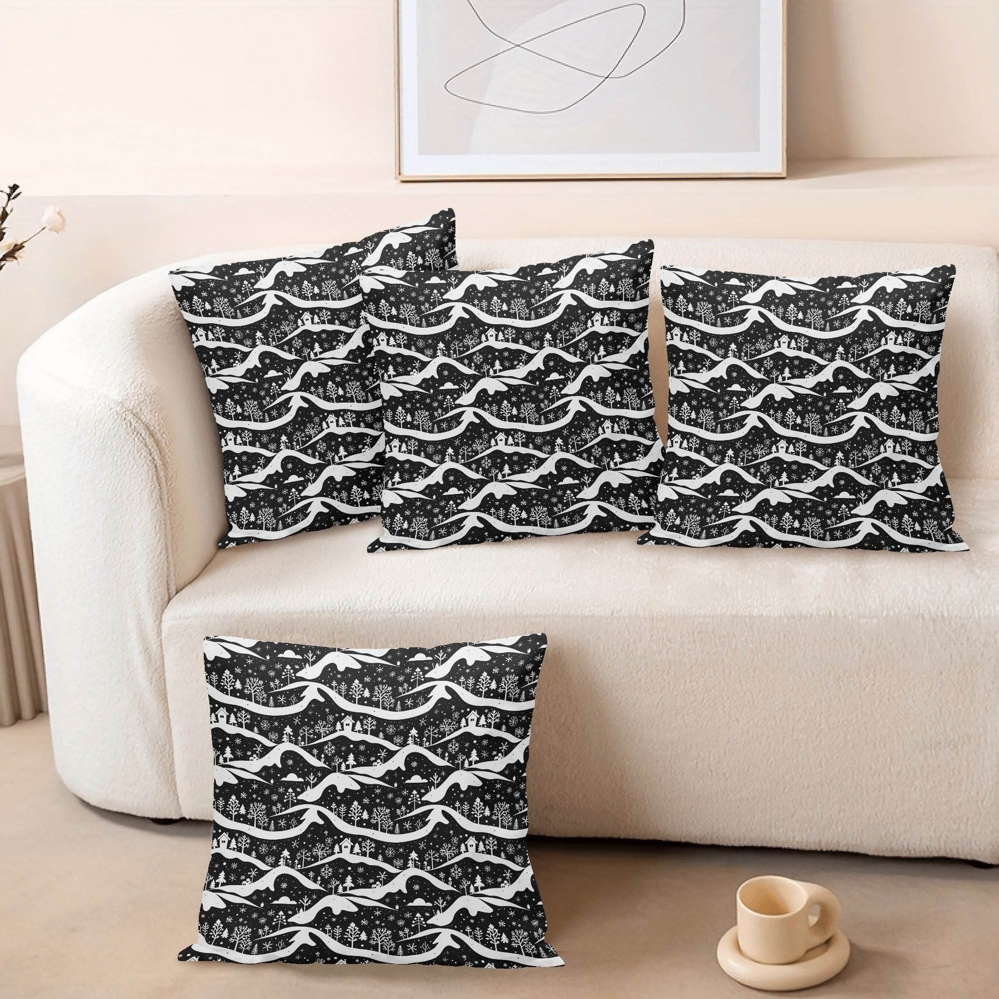 Winter Town Peach Velvet 4 Pcs Square Pillow Case Covers (5 sizes) - DeRose Seasonal