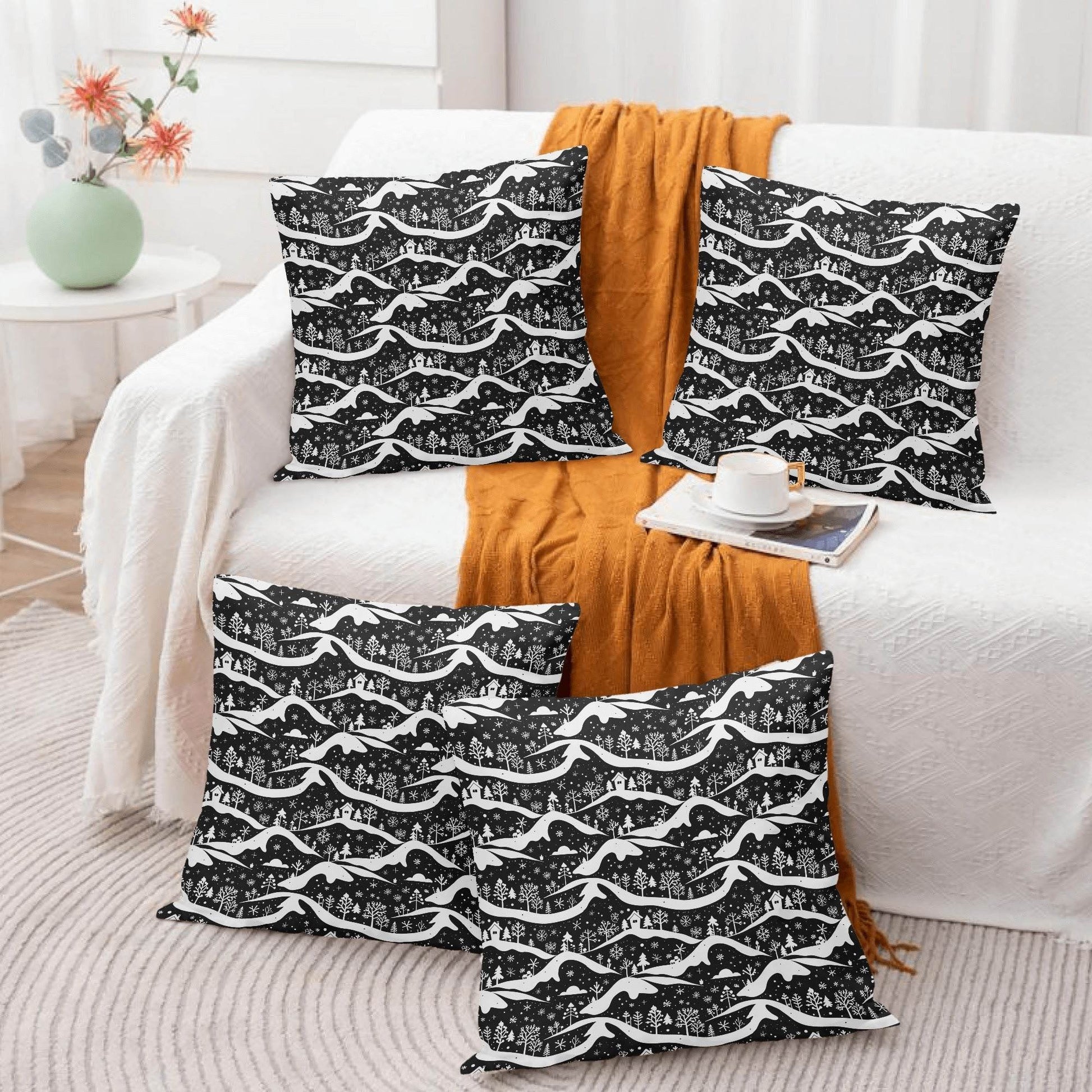 Winter Town Peach Velvet 4 Pcs Square Pillow Case Covers (5 sizes) - DeRose Seasonal