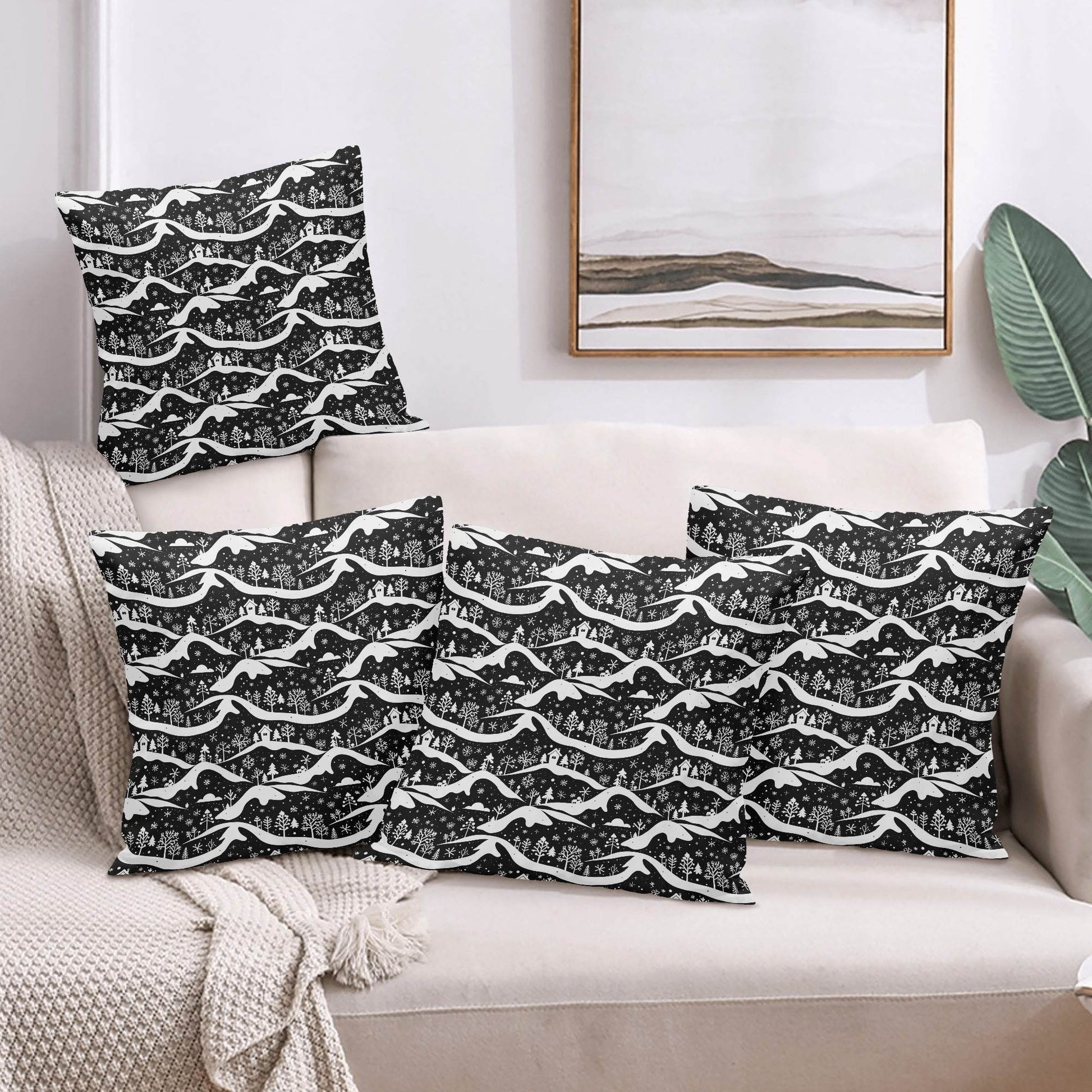 Winter Town Peach Velvet 4 Pcs Square Pillow Case Covers (5 sizes) - DeRose Seasonal