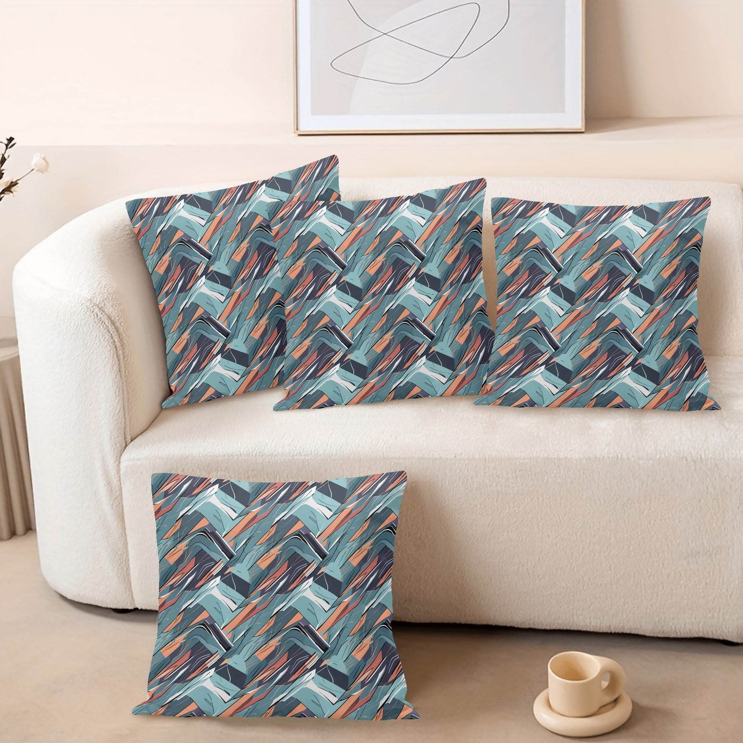 Abstract Breeze Peach Velvet 4 Pcs Square Pillow Case Covers (5 sizes) - DeRose Seasonal
