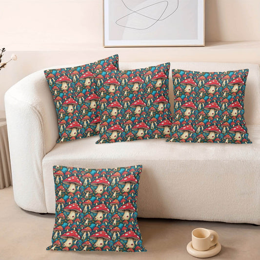Deathcap Mushroom Peach Velvet 4 Pcs Square Pillow Case Covers (5 sizes) - DeRose Seasonal