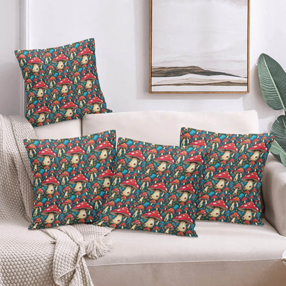 Deathcap Mushroom Peach Velvet 4 Pcs Square Pillow Case Covers (5 sizes) - DeRose Seasonal