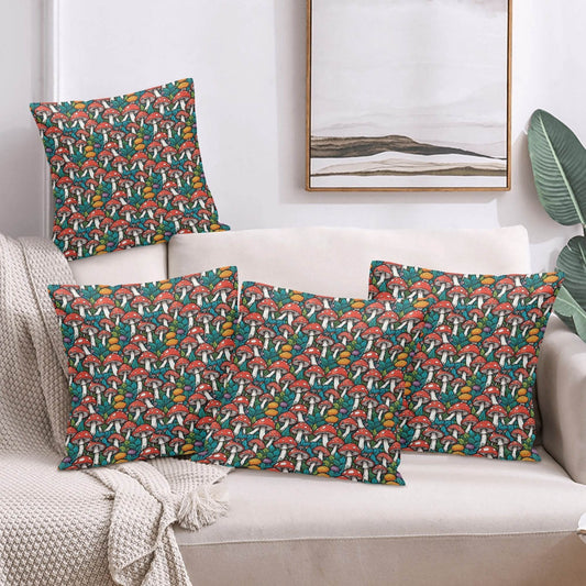 Colored Mushrooms Peach Velvet 4 Pcs Square Pillow Case Covers (5 sizes) - DeRose Seasonal