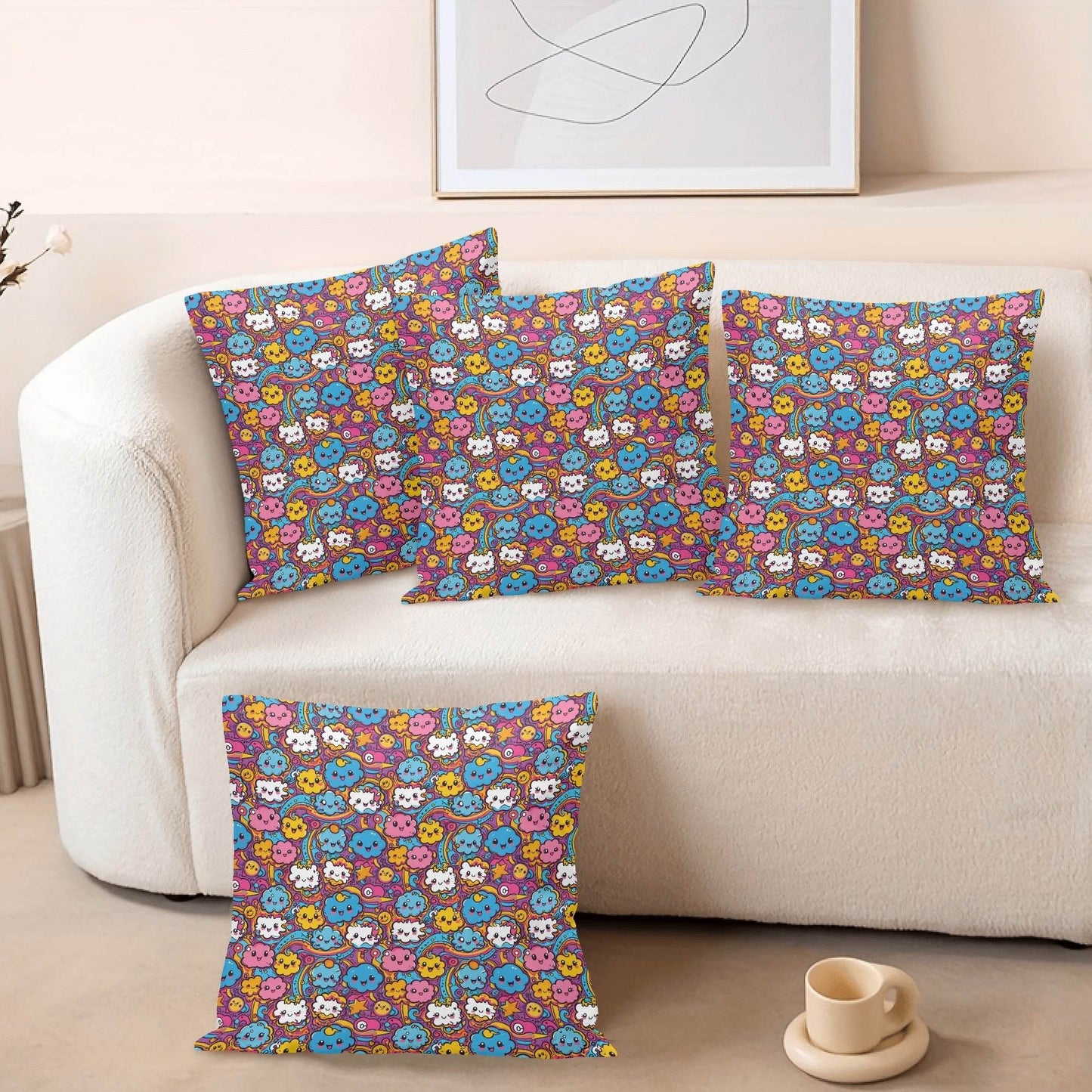 Cute Clouds Peach Velvet 4 Pcs Square Pillow Case Covers (5 sizes) - DeRose Seasonal