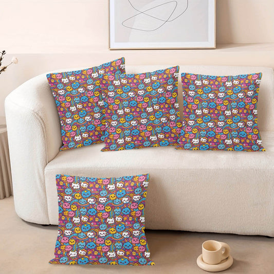 Cute Clouds Peach Velvet 4 Pcs Square Pillow Case Covers (5 sizes) - DeRose Seasonal