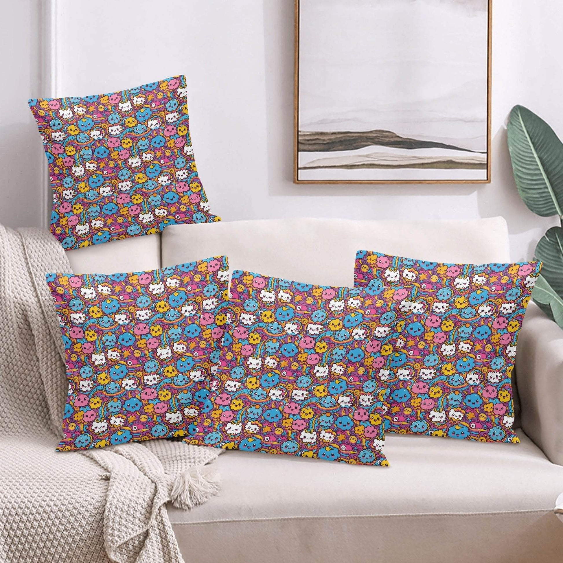 Cute Clouds Peach Velvet 4 Pcs Square Pillow Case Covers (5 sizes) - DeRose Seasonal