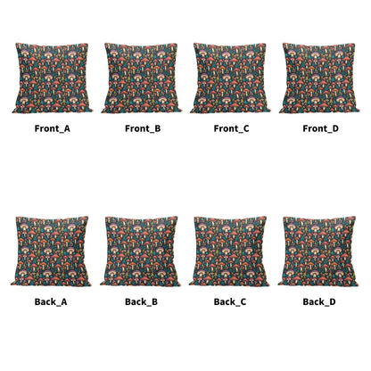 Forest Shrooms Peach Velvet 4 Pcs Square Pillow Case Covers (5 sizes) - DeRose Seasonal
