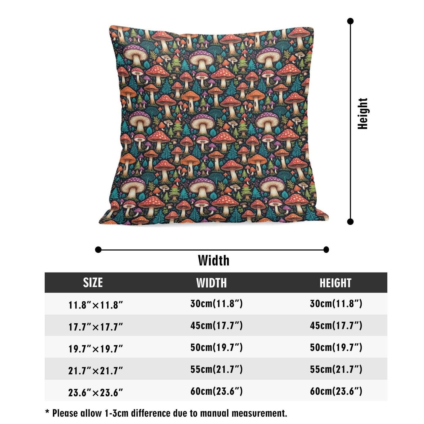 Forest Shrooms Peach Velvet 4 Pcs Square Pillow Case Covers (5 sizes) - DeRose Seasonal
