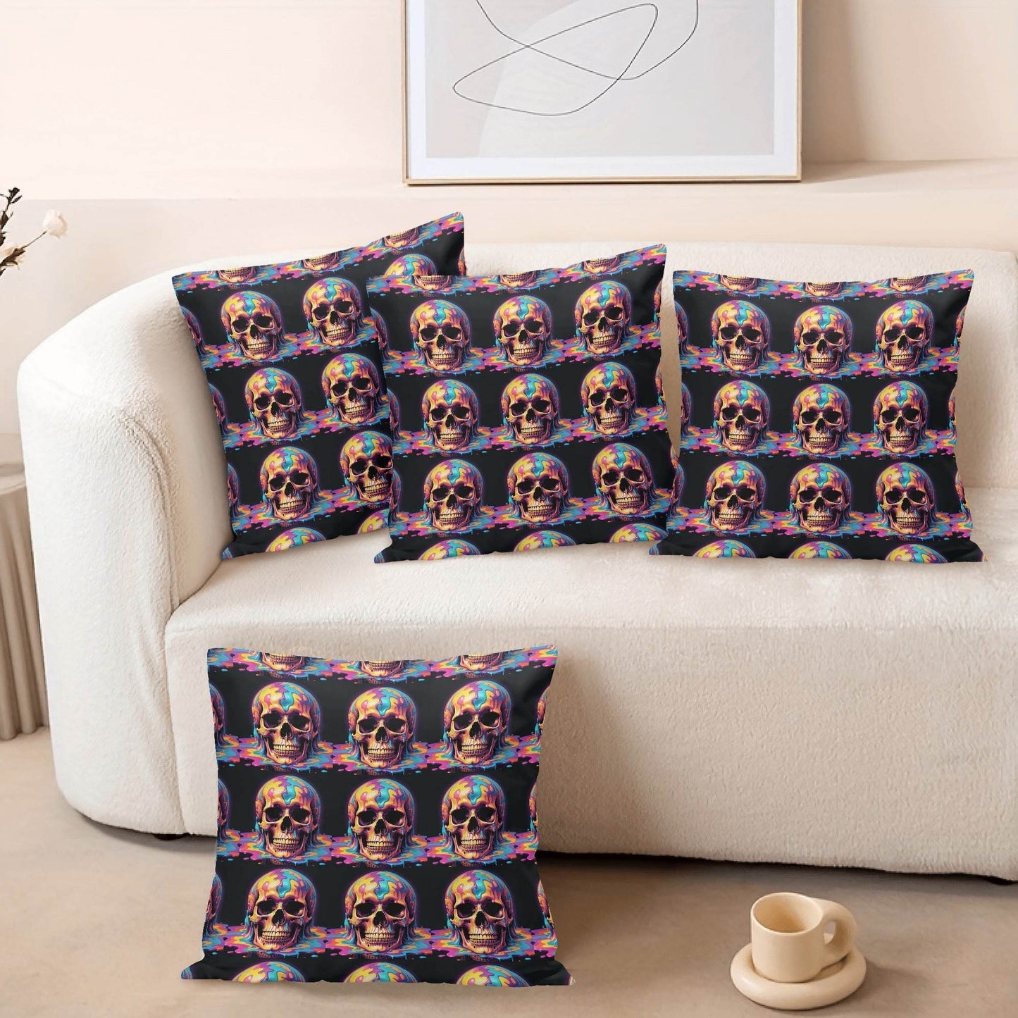 Dripping Skulls Peach Velvet 4 Pcs Square Pillow Case Covers (5 sizes) - DeRose Seasonal