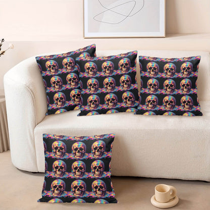 Dripping Skulls Peach Velvet 4 Pcs Square Pillow Case Covers (5 sizes) - DeRose Seasonal