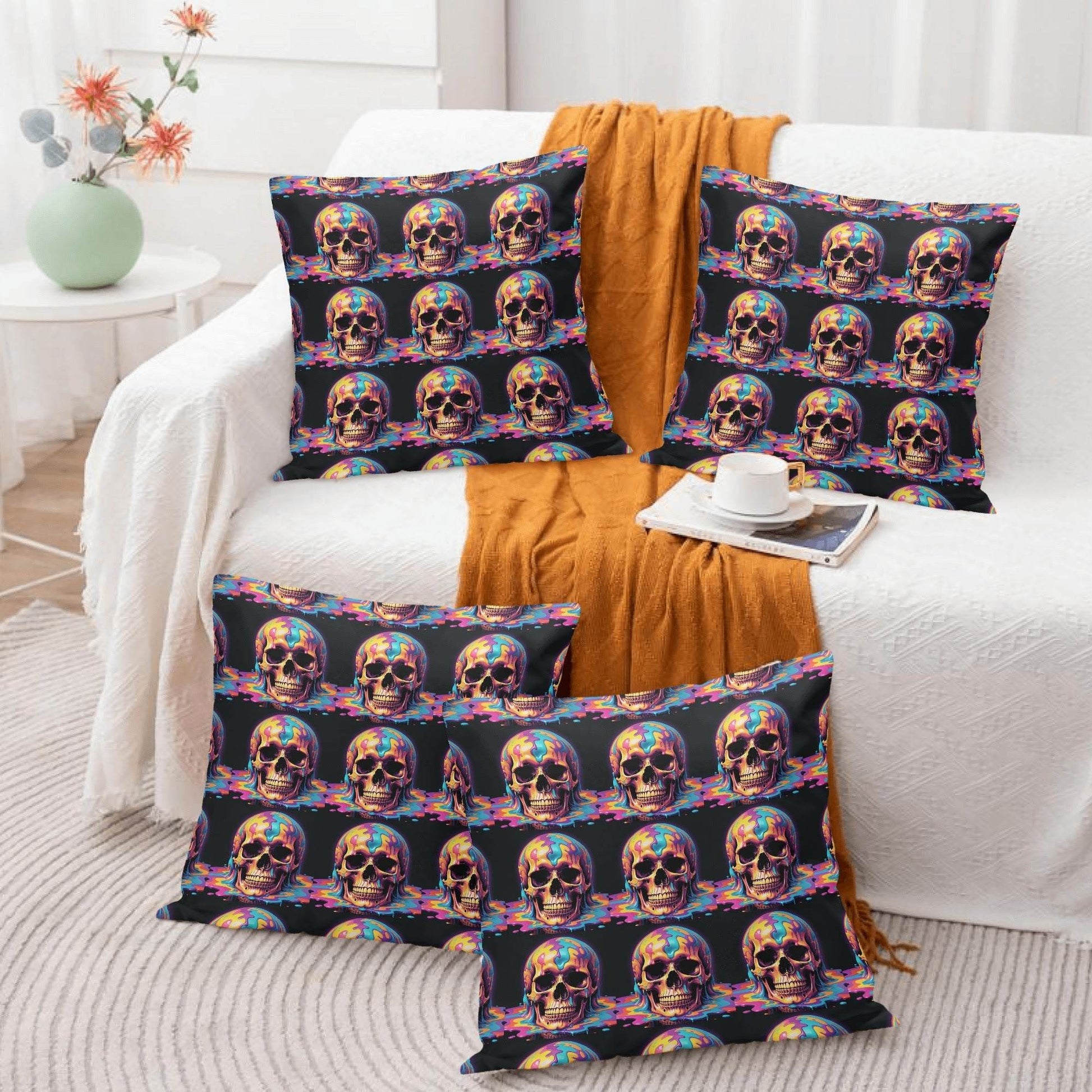 Dripping Skulls Peach Velvet 4 Pcs Square Pillow Case Covers (5 sizes) - DeRose Seasonal