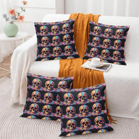 Dripping Skulls Peach Velvet 4 Pcs Square Pillow Case Covers (5 sizes) - DeRose Seasonal