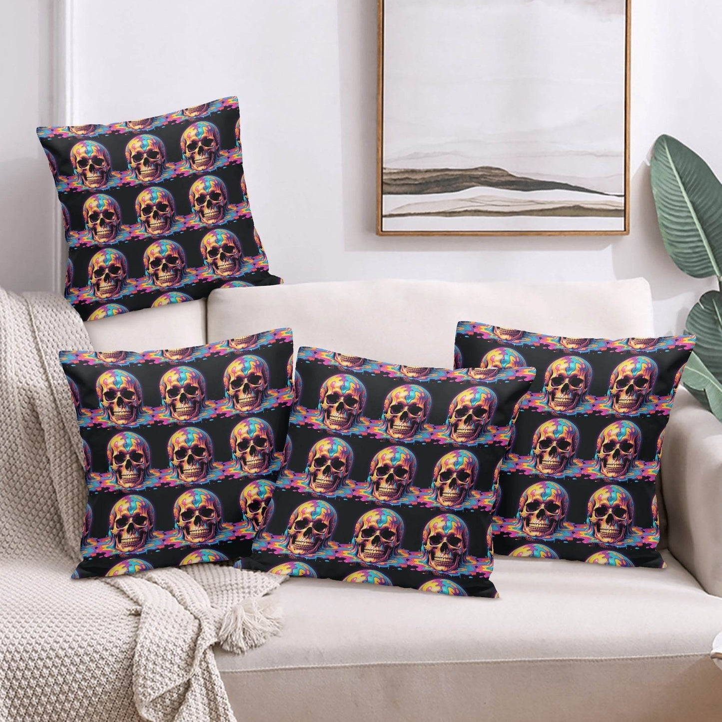 Dripping Skulls Peach Velvet 4 Pcs Square Pillow Case Covers (5 sizes) - DeRose Seasonal