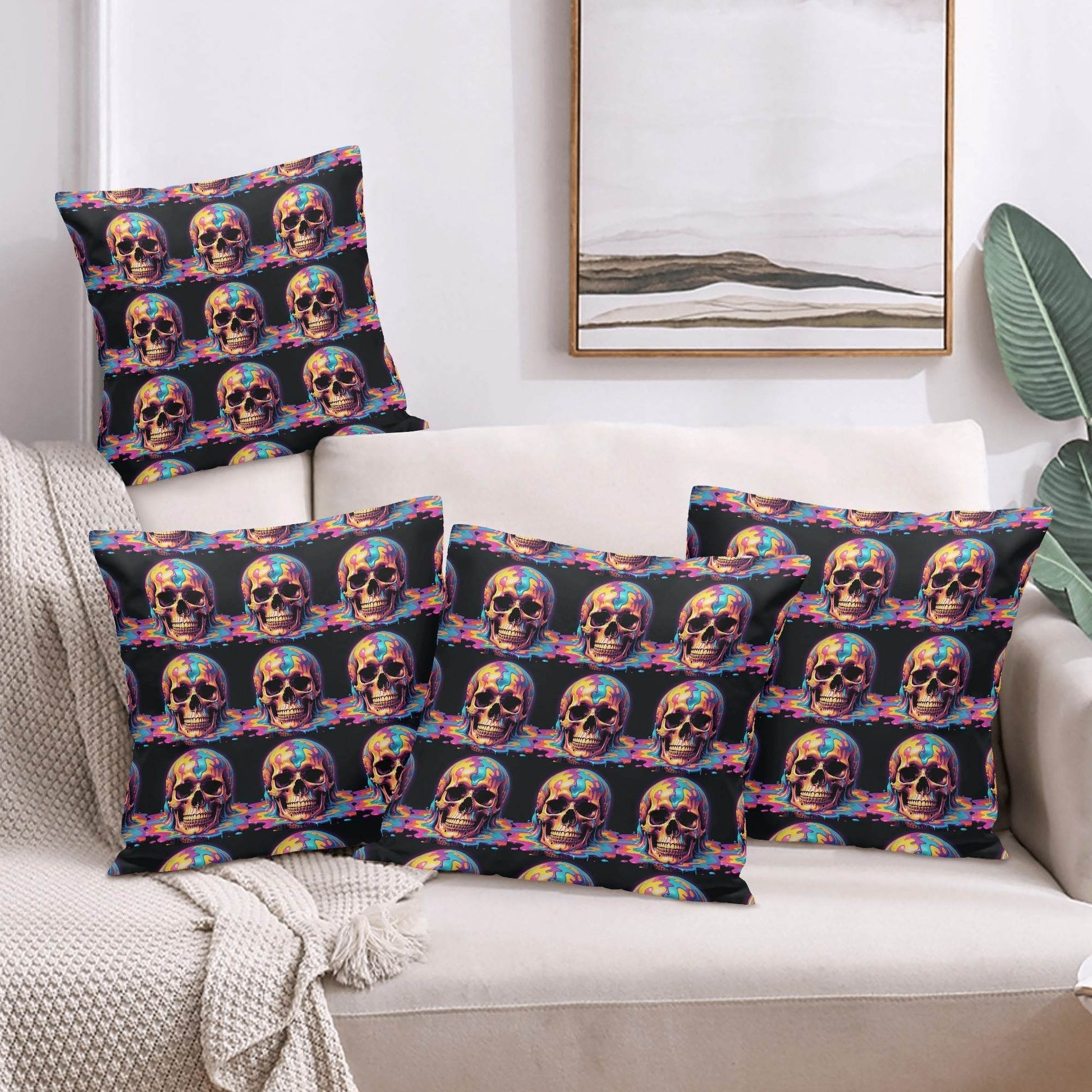 Dripping Skulls Peach Velvet 4 Pcs Square Pillow Case Covers (5 sizes) - DeRose Seasonal