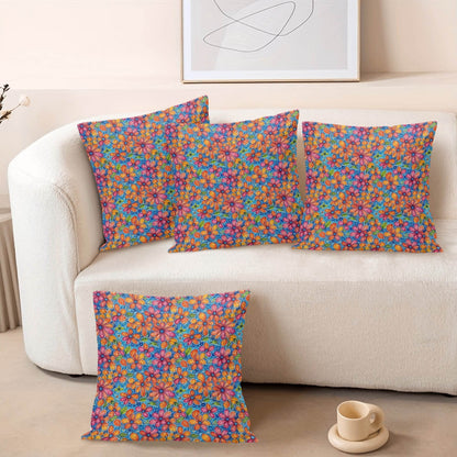 Floral Trippy Peach Velvet 4 Pcs Square Pillow Case Covers (5 sizes) - DeRose Seasonal