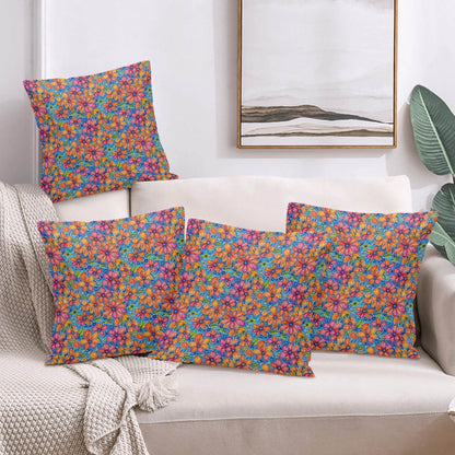 Floral Trippy Peach Velvet 4 Pcs Square Pillow Case Covers (5 sizes) - DeRose Seasonal