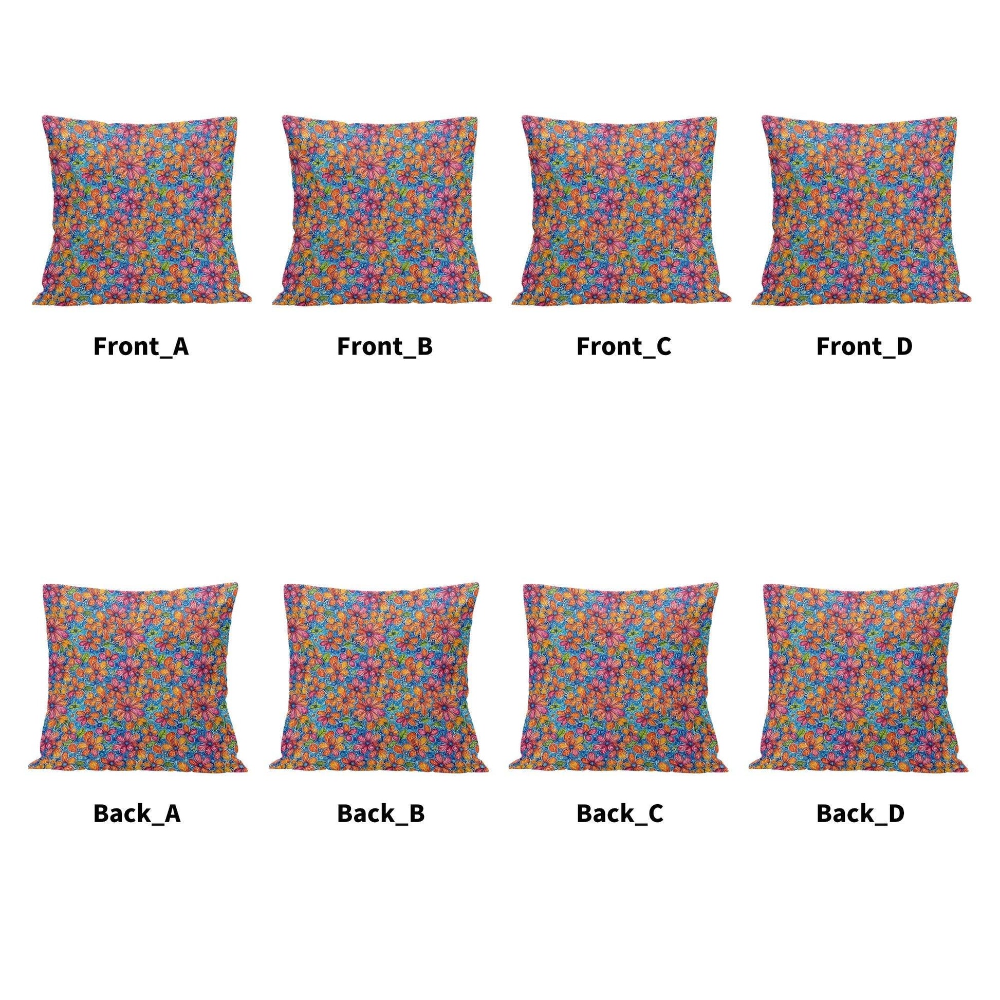 Floral Trippy Peach Velvet 4 Pcs Square Pillow Case Covers (5 sizes) - DeRose Seasonal