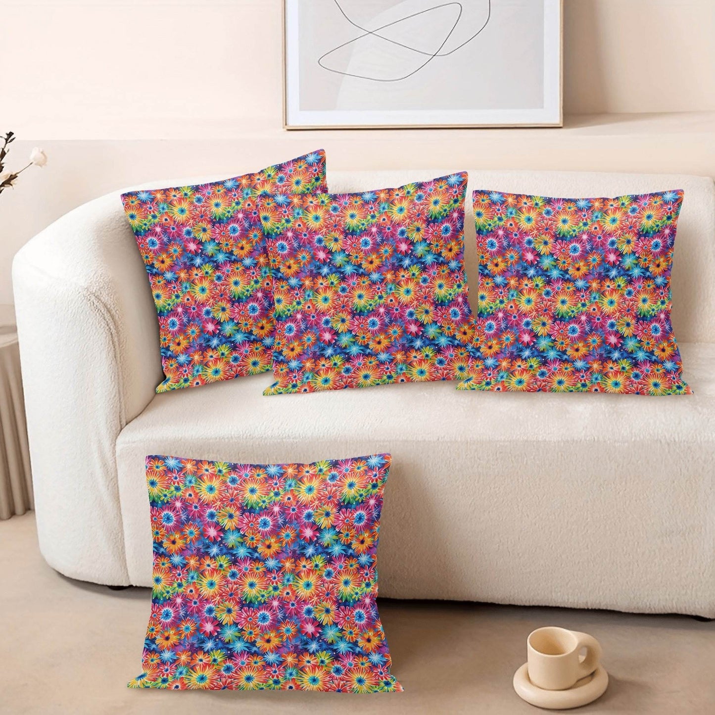 Daisy Tie-Dye Peach Velvet 4 Pcs Square Pillow Case Covers (5 sizes) - DeRose Seasonal