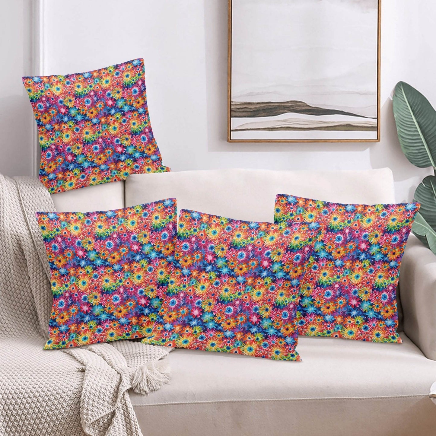 Daisy Tie-Dye Peach Velvet 4 Pcs Square Pillow Case Covers (5 sizes) - DeRose Seasonal