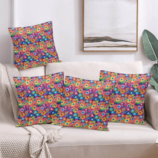 Daisy Tie-Dye Peach Velvet 4 Pcs Square Pillow Case Covers (5 sizes) - DeRose Seasonal
