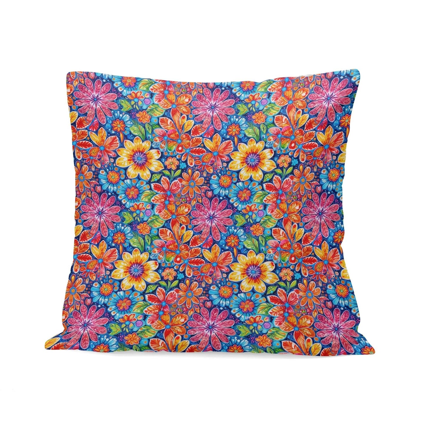 Groovy Flowers Peach Velvet 4 Pcs Square Pillow Case Covers (5 sizes) - DeRose Seasonal