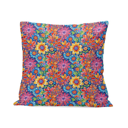 Groovy Flowers Peach Velvet 4 Pcs Square Pillow Case Covers (5 sizes) - DeRose Seasonal