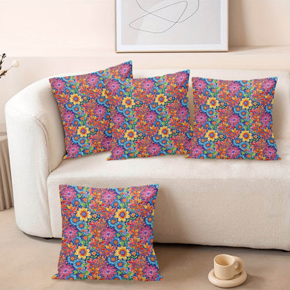 Groovy Flowers Peach Velvet 4 Pcs Square Pillow Case Covers (5 sizes) - DeRose Seasonal